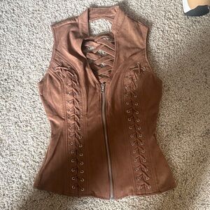 Brown Lace-Up Women's Vest